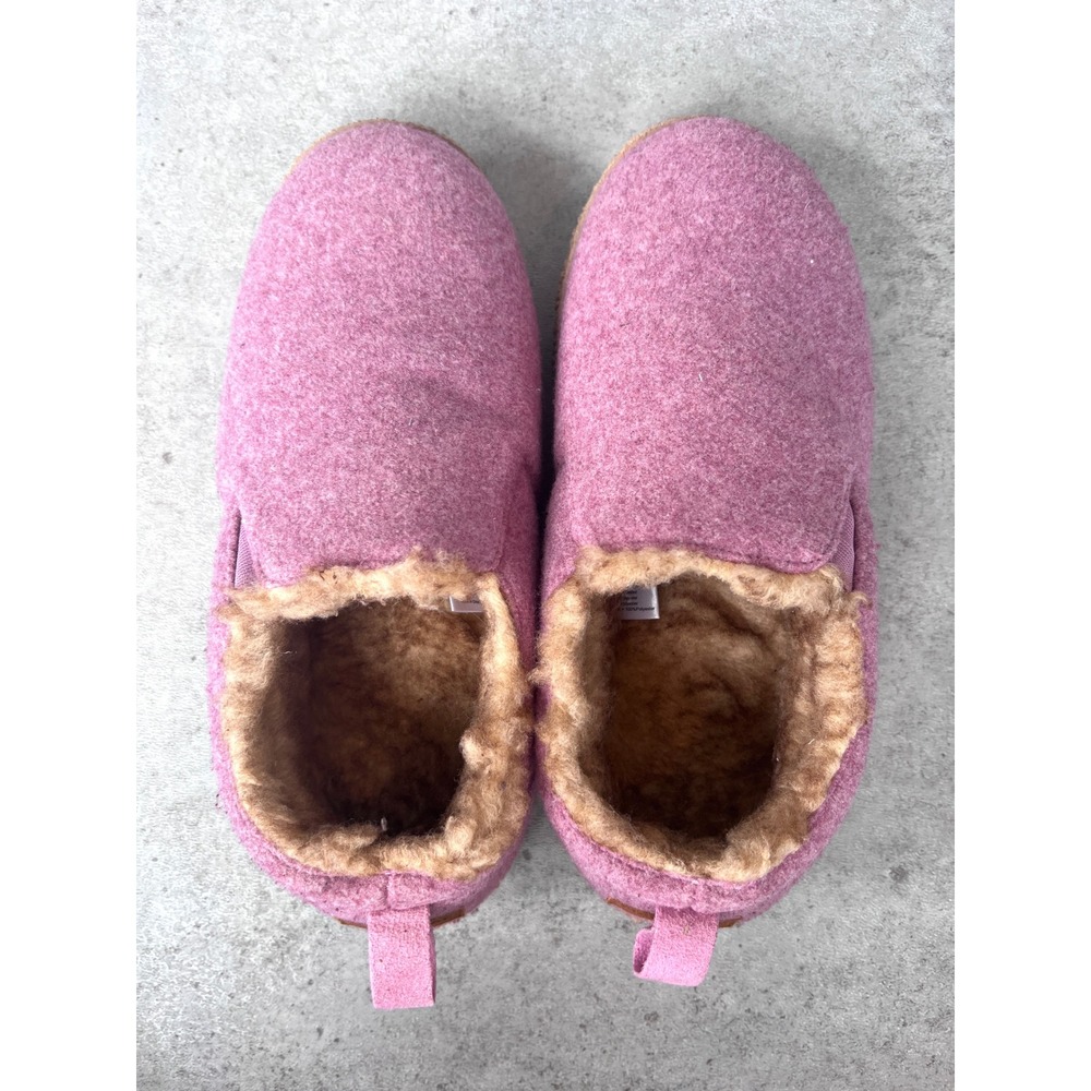 Merrimac Felted Slipper Mules Womens 7-8 Pink Orchid Faux Fur Lined Slip On Cozy
